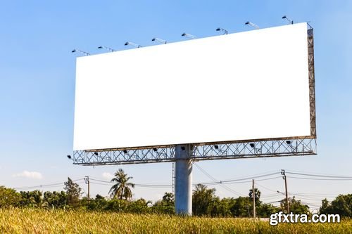 Stock Photos - Blank Billboard on Blue Sky