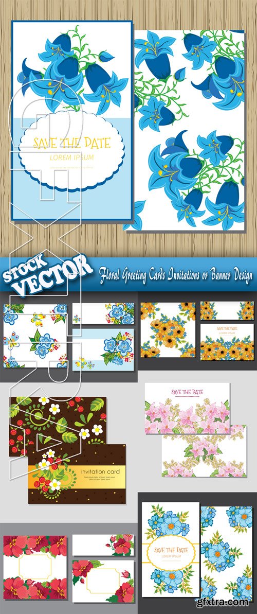 Stock Vector - Floral Greeting Cards Invitations or Banner Design