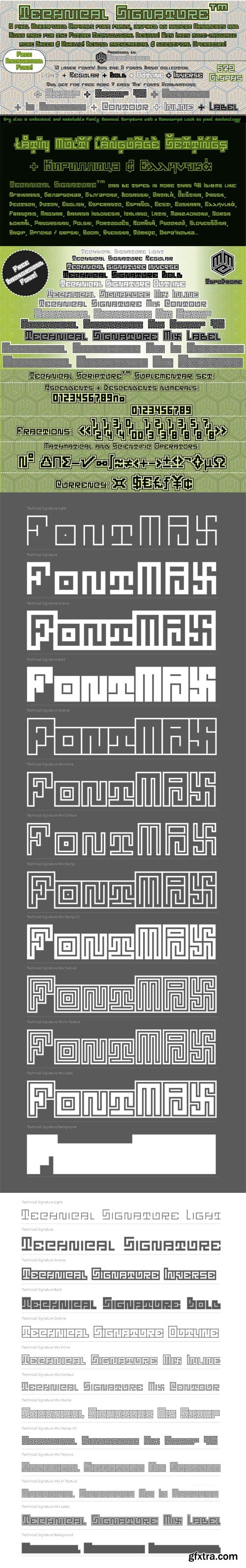 Technical Signature - Modern Pixel Type Font Family 13xOTF $80 Technical Signature - Modern Pixel Type Font Family 13xOTF $80