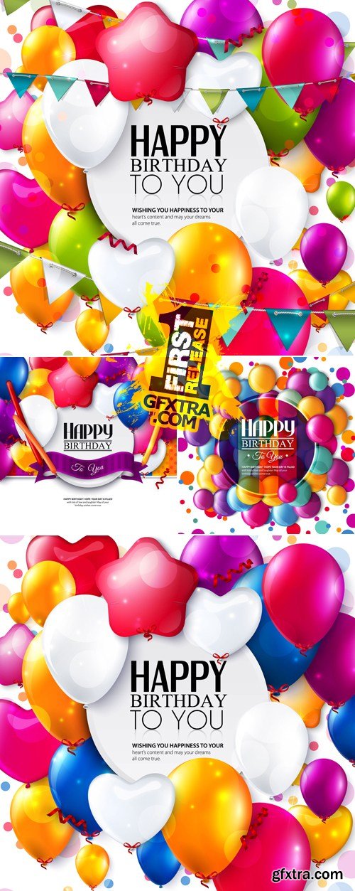 Birthday Postcards with Balloons Vector