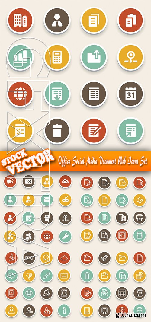 Stock Vector - Office Social Media Document Web Icons Set