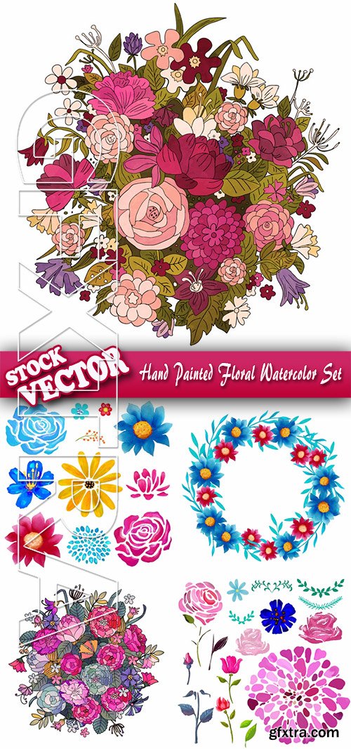Stock Vector - Hand Painted Floral Watercolor Set