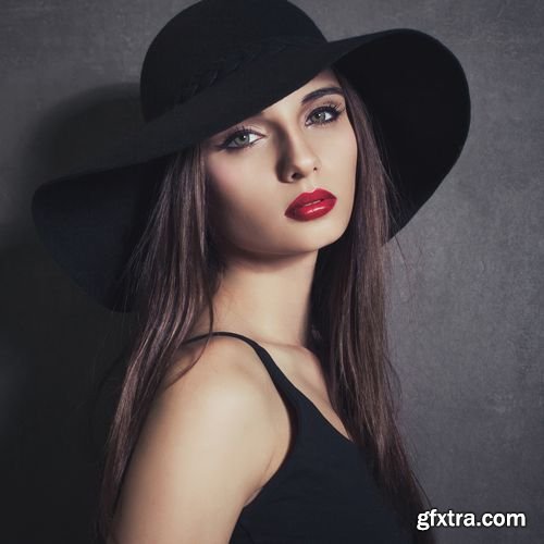 Stock Photos - Fashion Portrait of Beautiful Female in Hat