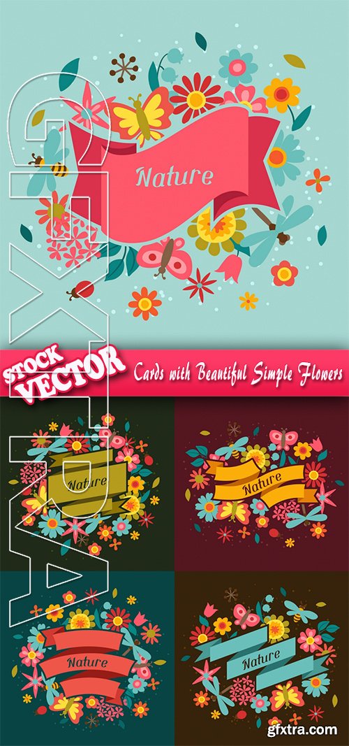 Stock Vector - Cards with Beautiful Simple Flowers