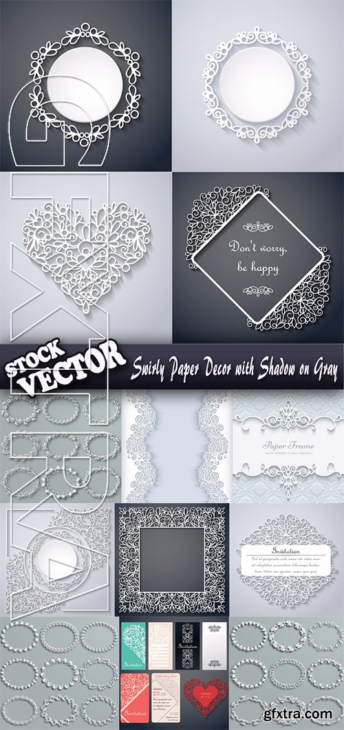 Stock Vector - Swirly Paper Decor with Shadow on Gray