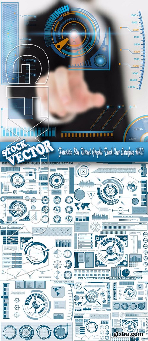 Stock Vector - Futuristic Blue Virtual Graphic Touch User Interface HUD