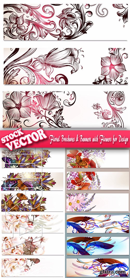 Stock Vector - Floral Brochures & Banners with Flowers for Design