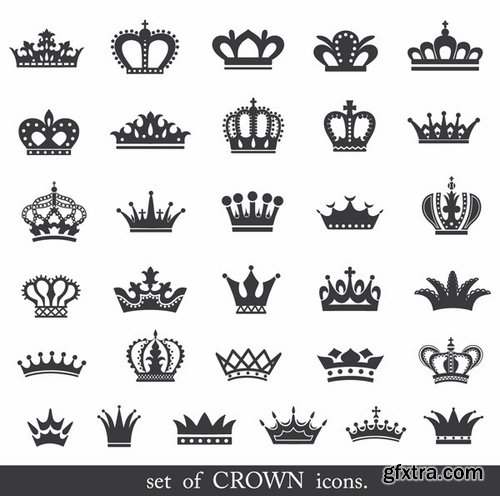 Collection of different vector image crown 25 Eps