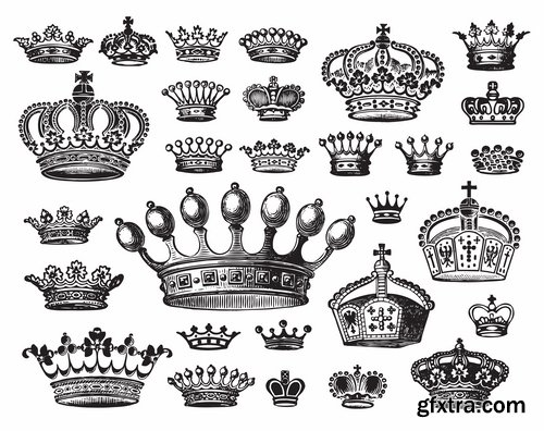 Collection of different vector image crown 25 Eps