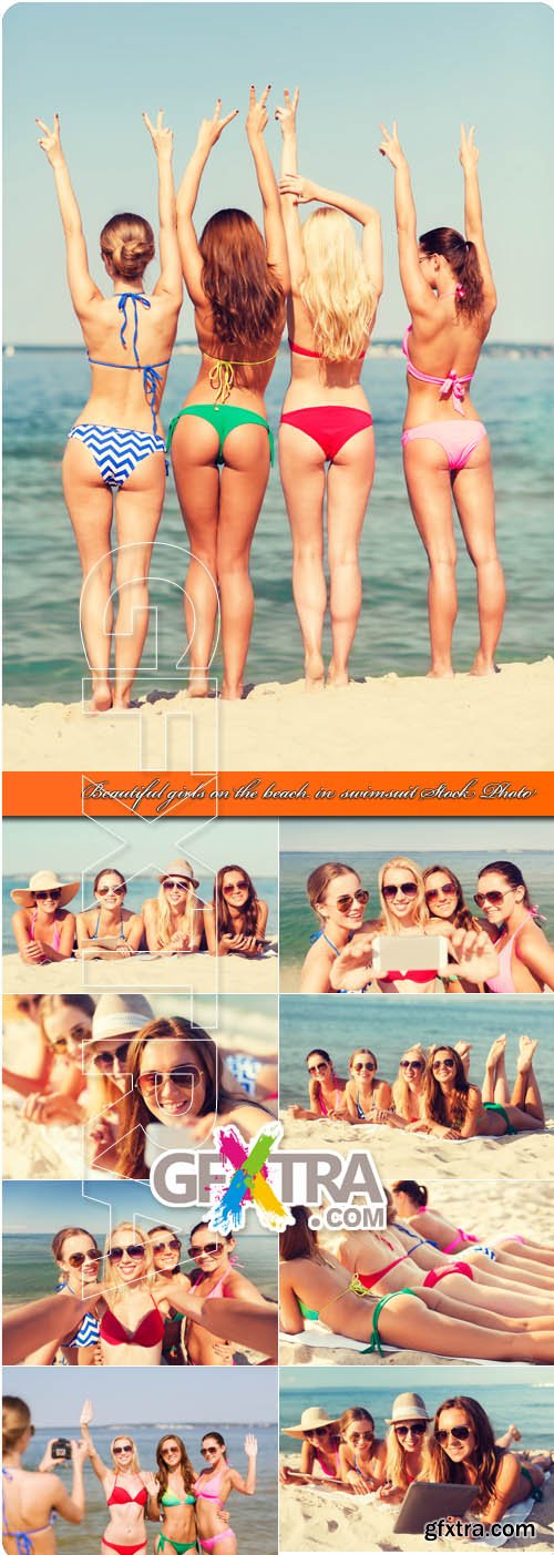 Beautiful girls on the beach in swimsuit Stock Photo
