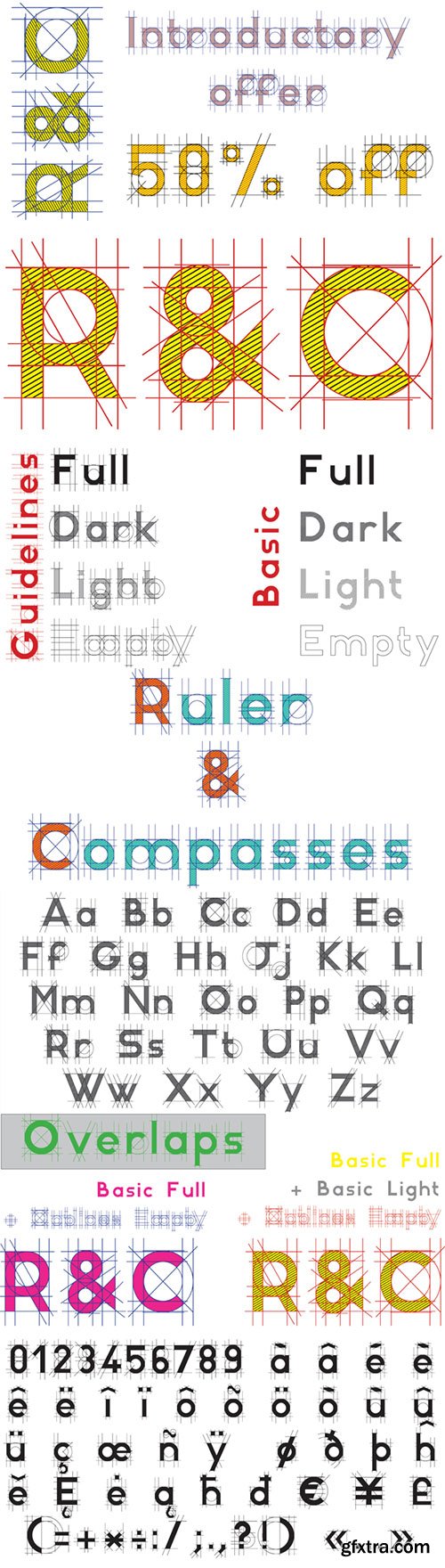 R&C Ruler & Compasses Font Family 7xOTF R&C Ruler & Compasses Font Family 7xOTF