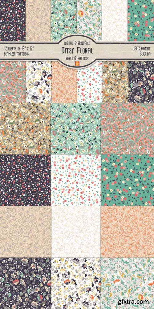 Ditsy Floral Digital Paper &amp; Pattern