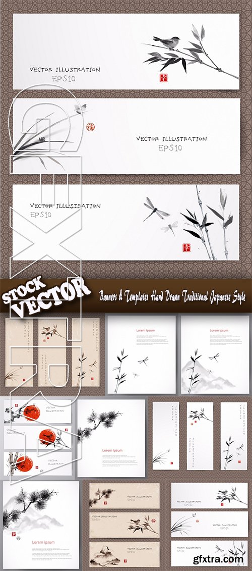 Stock Vector - Banners & Templates Hand Drawn Traditional Japanese Style