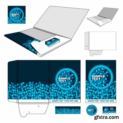 Collection of vector image template folder business card box for cutting 25 Eps