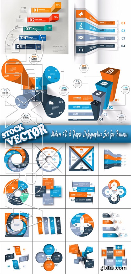 Stock Vector - Modern 3D & Paper Infographics Set for Business