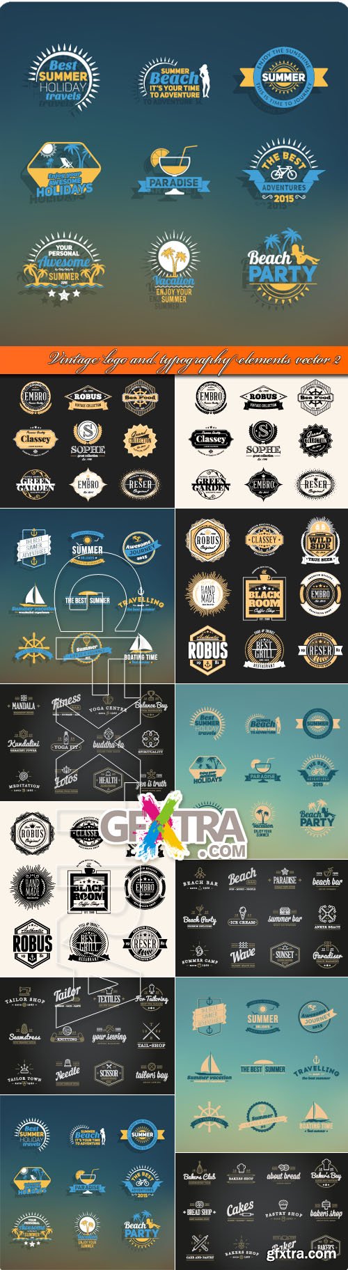 Vintage logo and typography elements vector 2