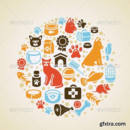 GraphicRiver - Vector concept with cat and dog icons