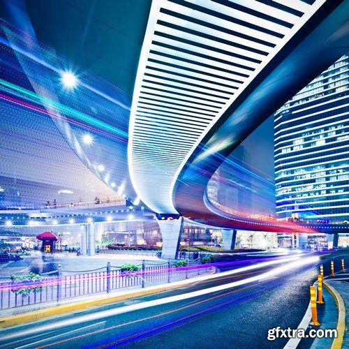 Light trails on the background building China 6x JPEG