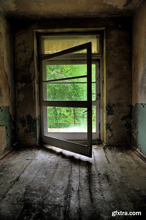 Old interior of open doors and windows 14x JPEG