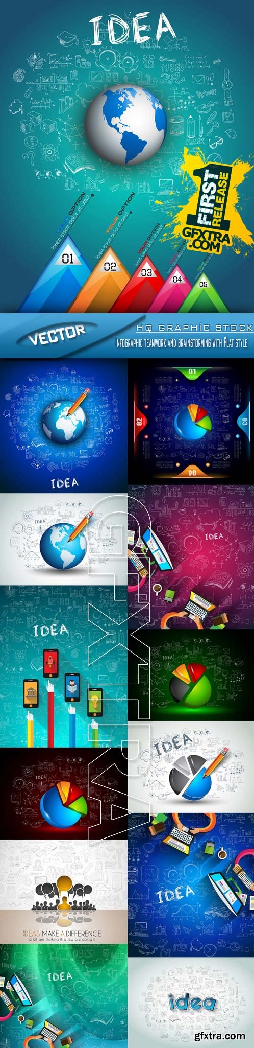 Stock Vector - Infographic teamwork and brainstorming with Flat style