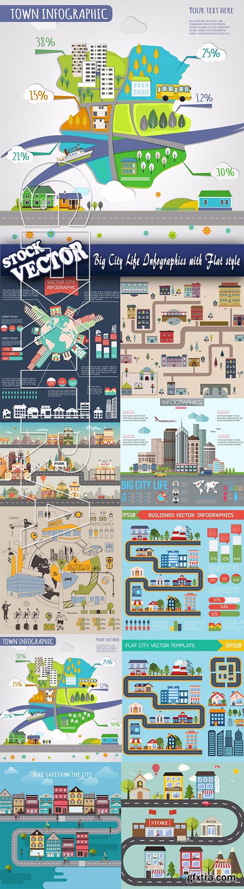 Stock Vector - Big City Life Infographics with Flat style