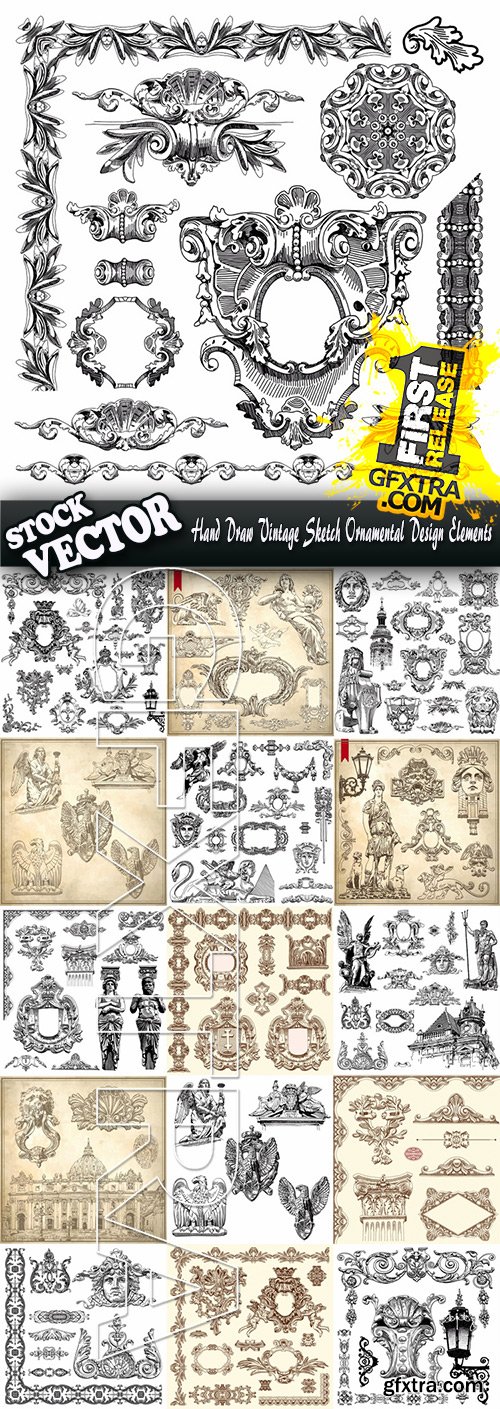 Stock Vector - Hand Draw Vintage Sketch Ornamental Design Elements, 30EPS