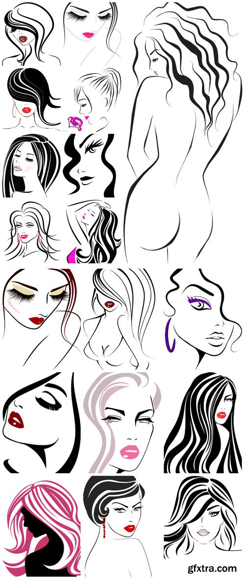 Sketch Girl Faces 21xEPS
