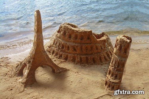 Collection of illustrations sandcastles ocean beach vacation 25 HQ Jpeg