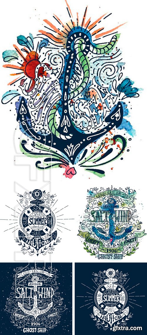 Stock Vectors - Watercolor print with an anchor