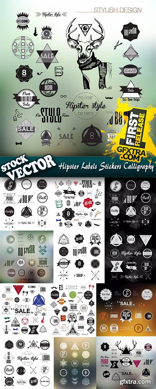 Stock Vector - Hipster Vintage Retro Labels Stickers Stamps Signs Marks and Calligraphy, 60EPS