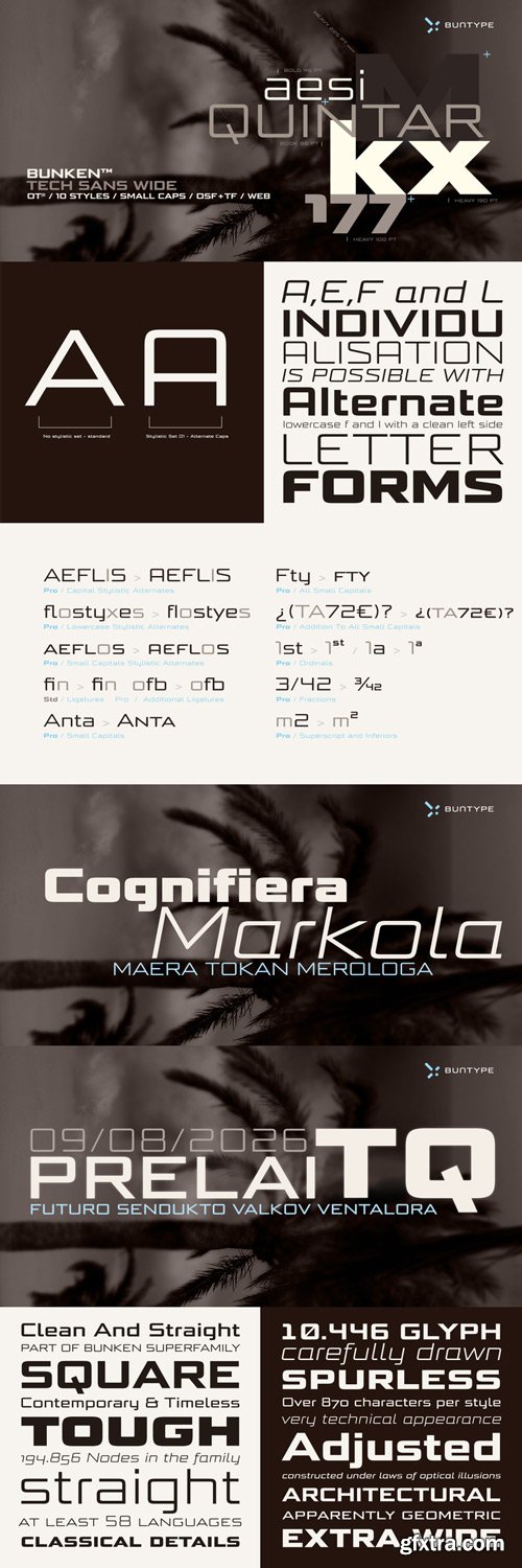 Bunken Tech Sans Wide Font Family $1584