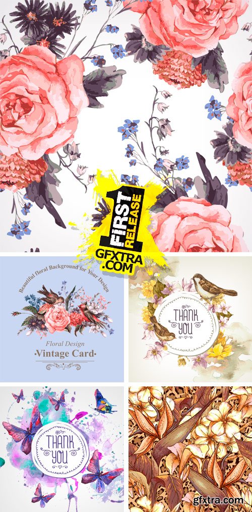 Amazing SS - Floral &amp; Watercolor Design, 25xEPS