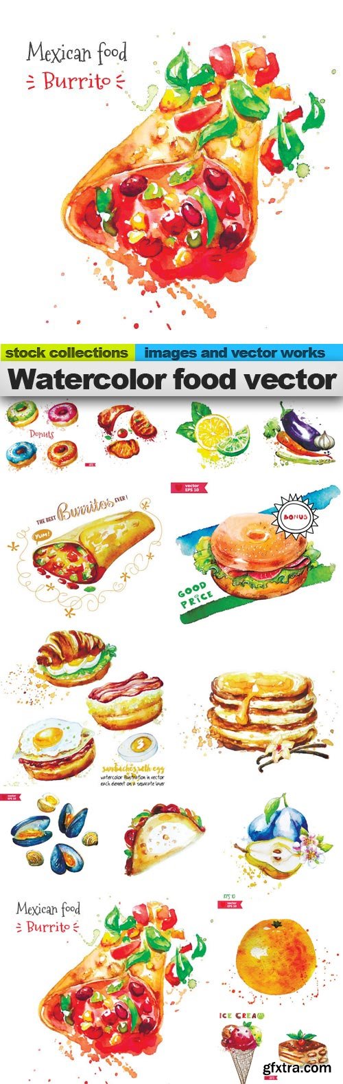 Watercolor food vector, 15 x EPS