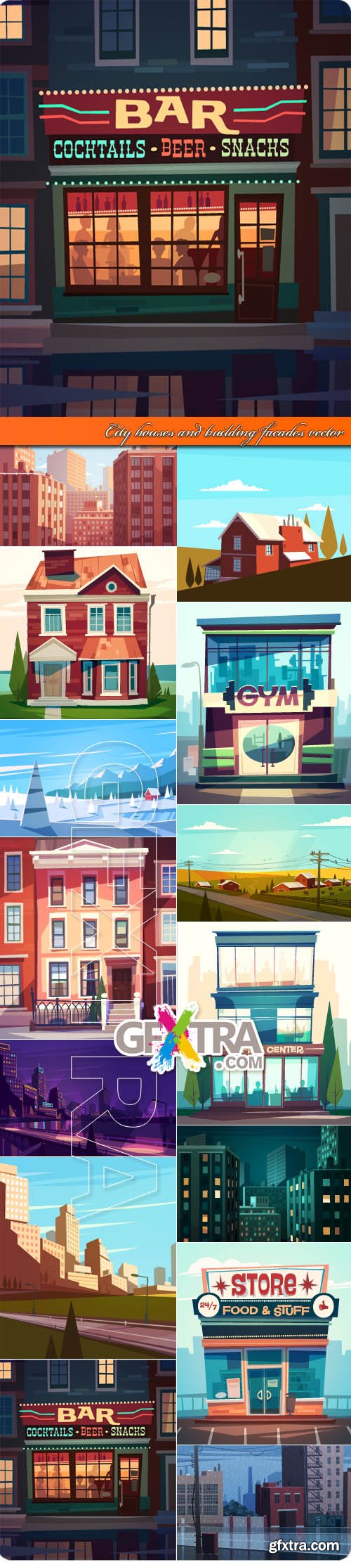 City houses and building facades vector