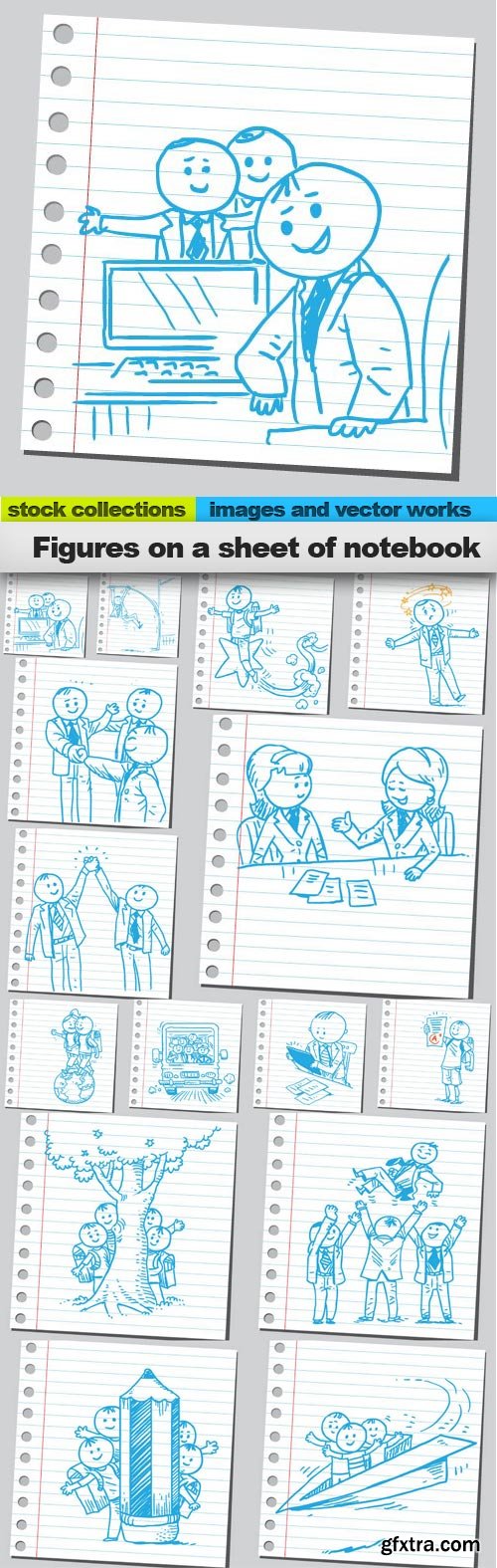 Figures on a sheet of notebook, 15 x EPS