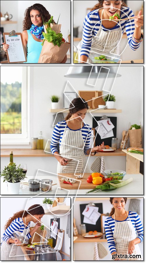 Young woman in the kitchen preparing a food - Stock photo