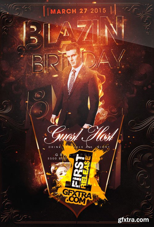 Blazin Birthday PSD Flyer Template Blazin Birthday PSD Flyer Template