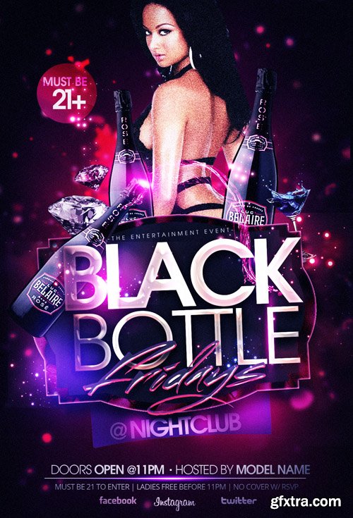 Black Bottles Ladies Night PSD Flyer Template Black Bottles Ladies Night PSD Flyer Template