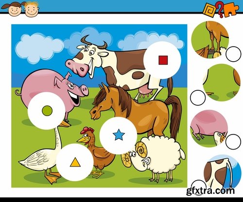 Collection of vector picture children jigsaw puzzles Spot the difference 25 Eps