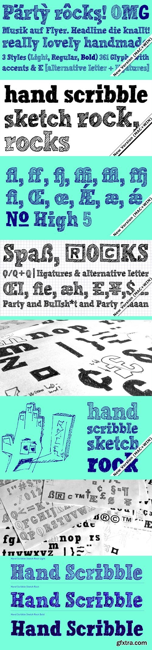 Hand Scribble Sketch Rock - Fancy Handmade Haptics/Hatching 3xOTF