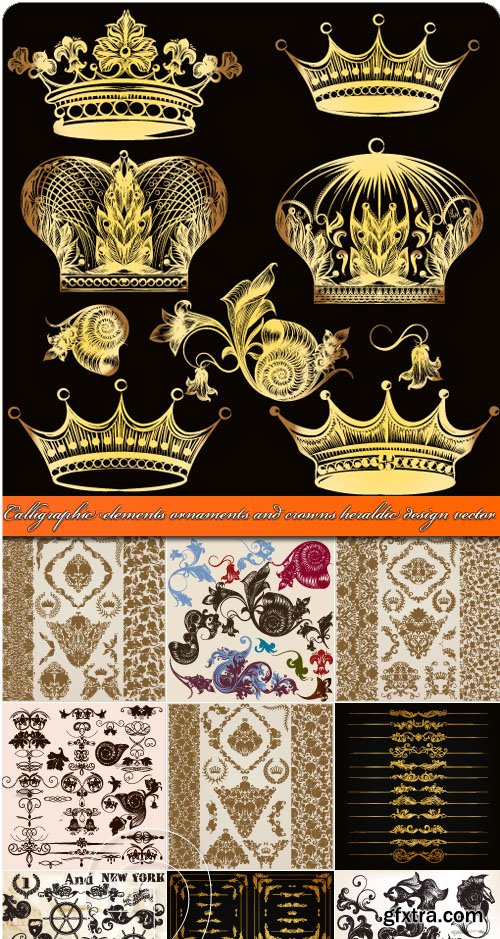 Calligraphic Elements Ornaments & Crowns Heraldic Design 24xEPS
