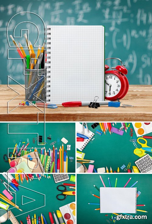 Stock Photos - School. Colorful school supplies - background with place for text