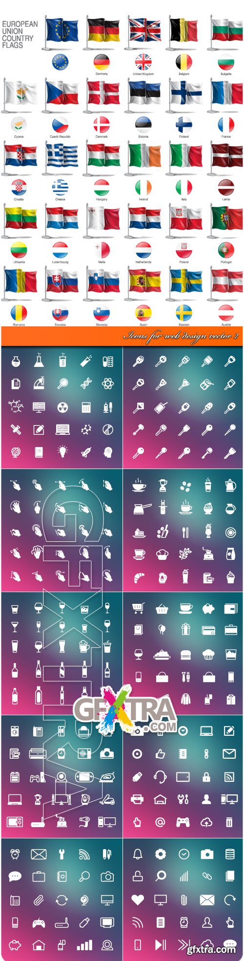 Icons and flag for web design vector 2