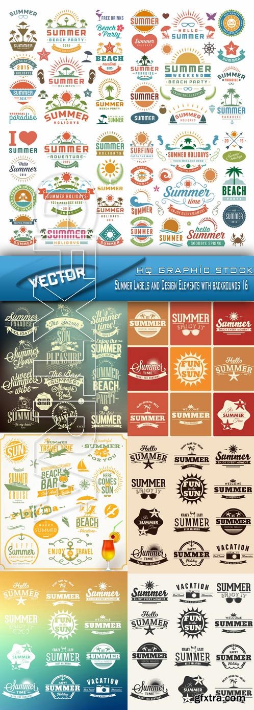 Stock Vector - Summer Labels and Design Elements with backrounds 16 Stock Vector - Summer Labels and Design Elements with backrounds 16