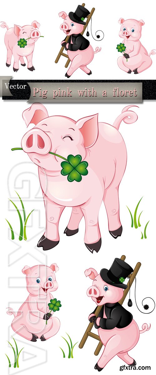 Pink pig a flower in Vector