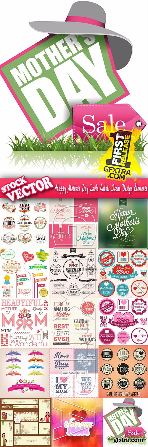 Happy Mothers Day Cards Labels Icons Design Elements 50EPS