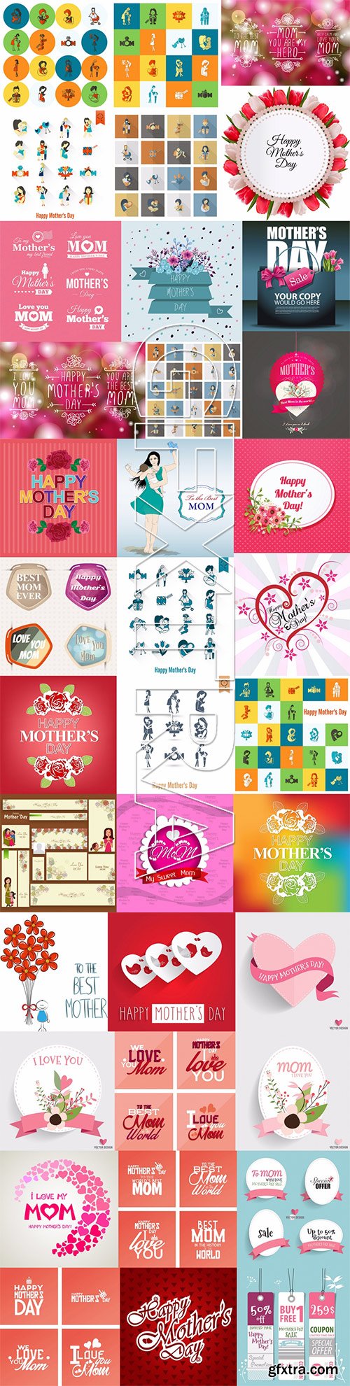 Happy Mothers Day Cards Labels Icons Design Elements 50EPS
