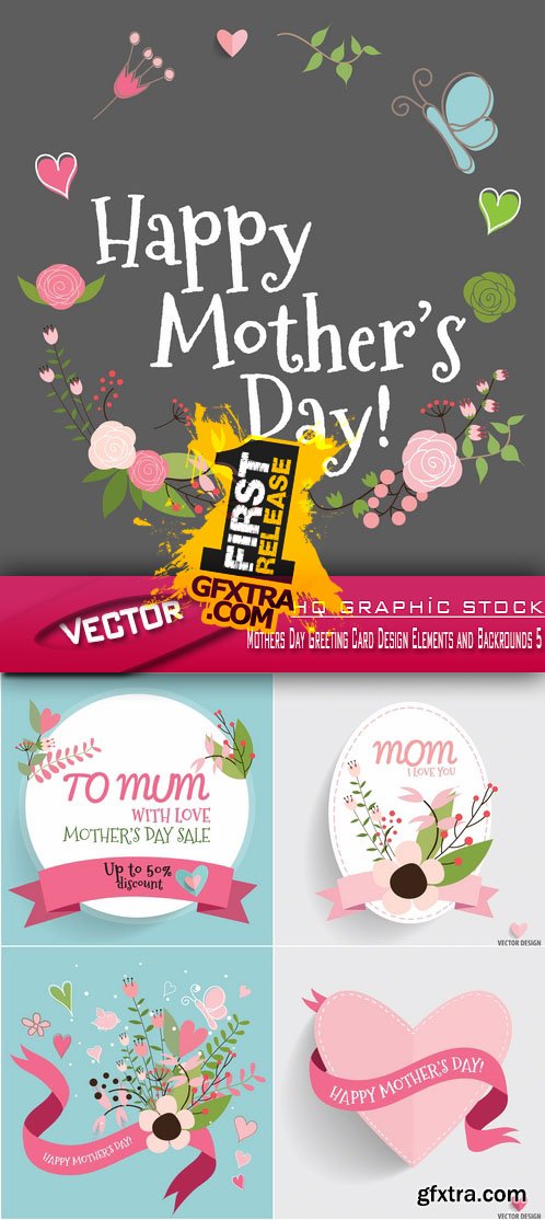 Stock Vector - Mothers Day Greeting Card Design Elements and Backrounds 5