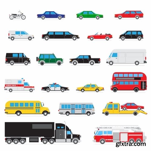 Collection of vector image of a different kind of transport 25 Eps