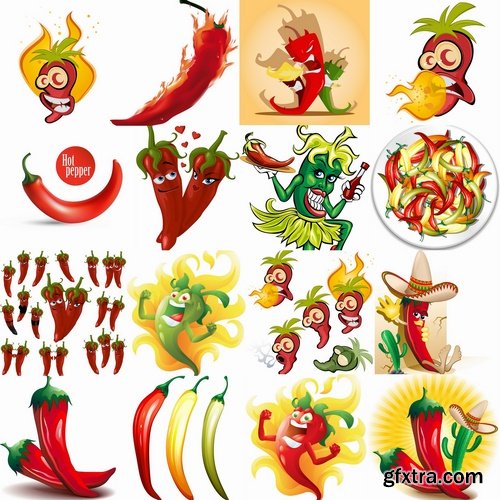 Collection of vector image hot chili peppers burn 25 Eps